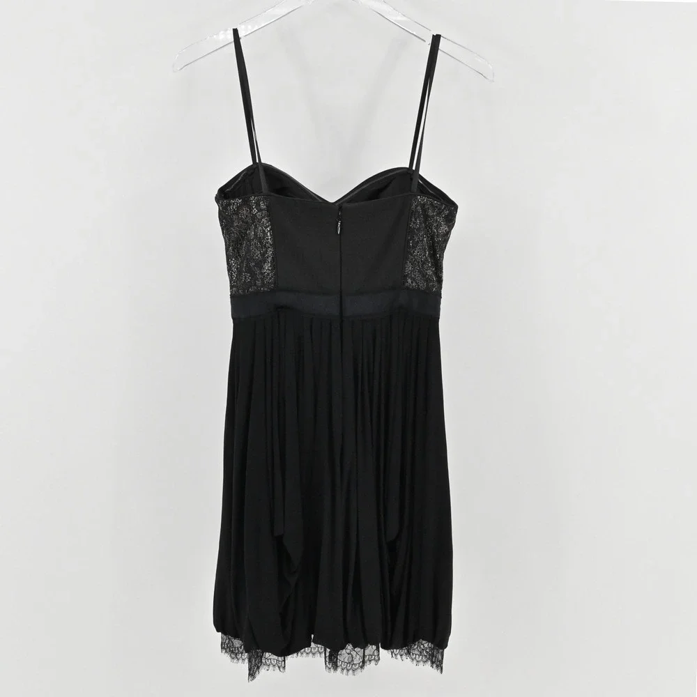 BCBGMAXAZRIA Kore Lace Strapless Mini Dress Size XS Black Goth Ruched Bubble Hem